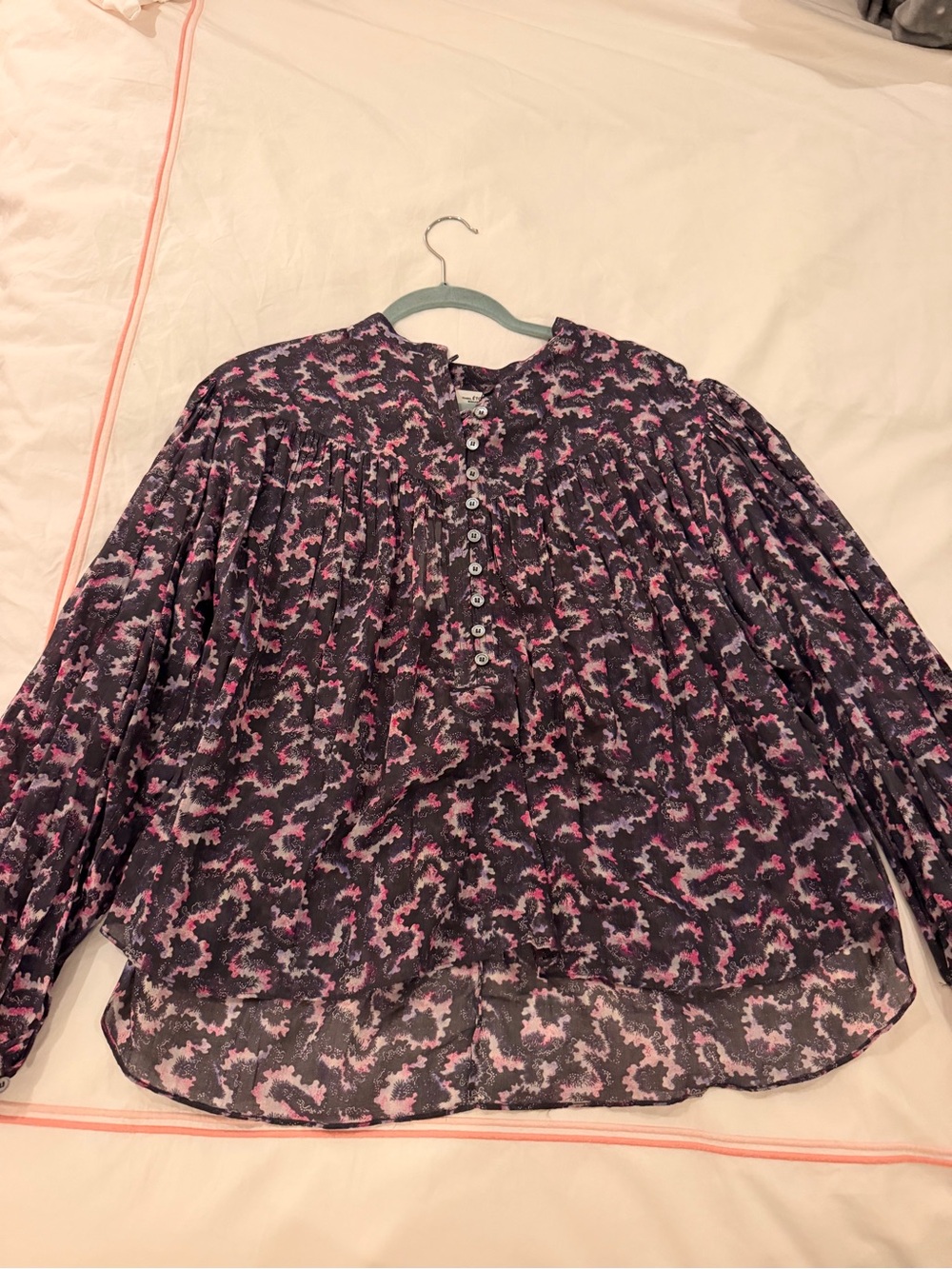 Isabel Marant Black & Pink Printed Long-Sleeve Blouse